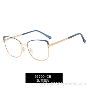 Trendy spectacle frame two-color flat lens female Amazon metal anti blue light spectacle frame can be equipped with myopia glass